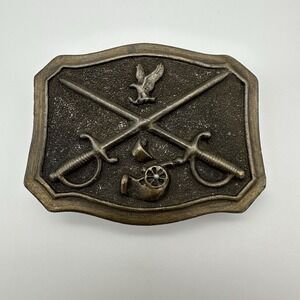 Vintage Adezy Belt Buckle Cross Swords Cannon Eagle Civil War Brass Color Denver